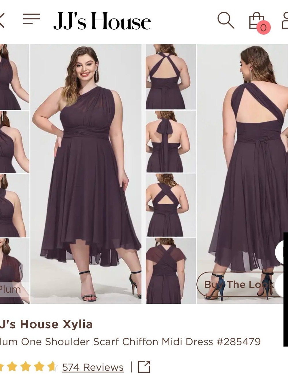 JJ's House Plum Convertible One-Shoulder Chiffon Midi Dress